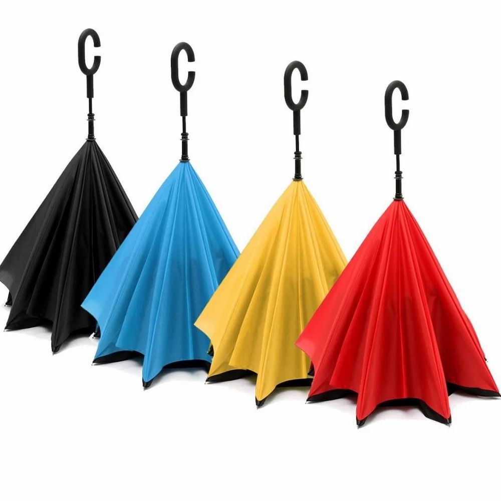 Automatic 2 Fold Reverse Umbrella C Handle